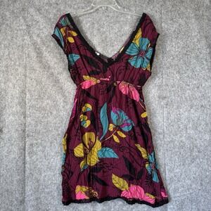 O'Neill Babydoll Dress Juniors Large Beach Lace Lined Floral Y2K Ladies Boho